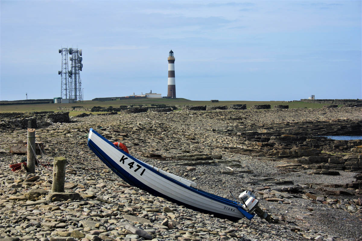 north ronaldsay boat and new lighthouse